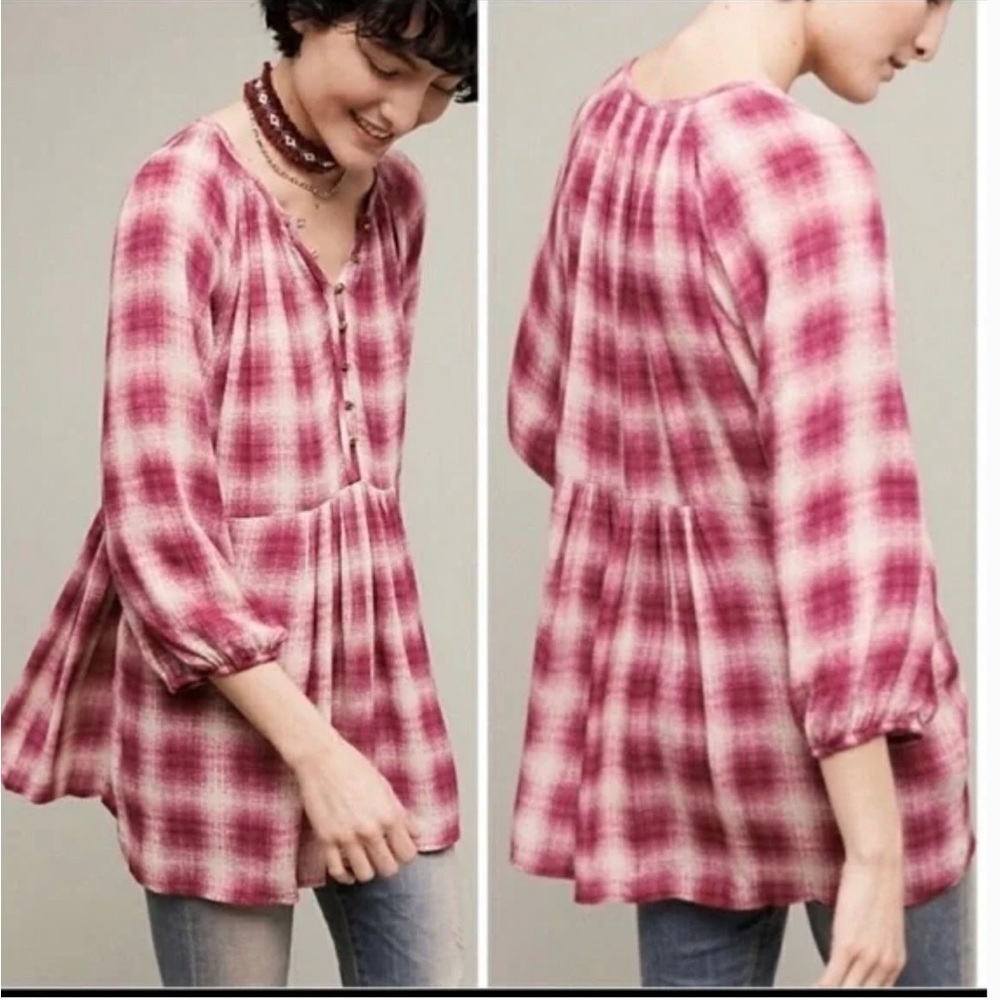 ANTHROPOLOGIE MAEVE Calavan Plaid Oversized Tunic Top Size Small